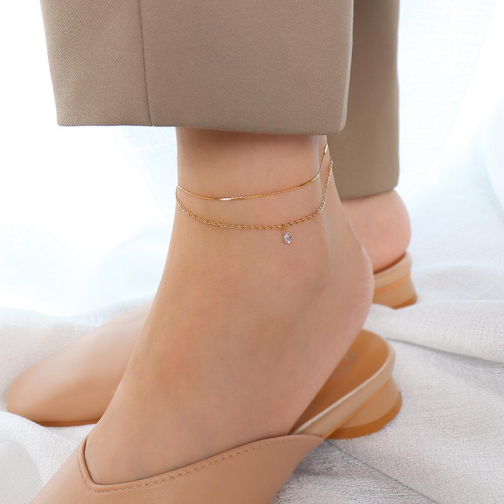French Brand Personalized Double-Layer Titanium Steel 18K Gold Anklet - Women s Foot Jewelry with Unique Chain Design