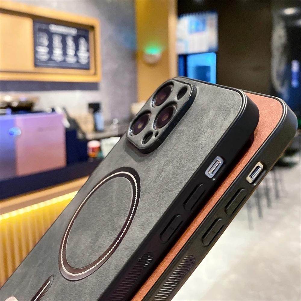 For Magsafe Leather Shockproof Phone Case For iPhone 17 Air 16 15 14 12 13 Pro Max Plus Soft Wireless Charge Cover Cases