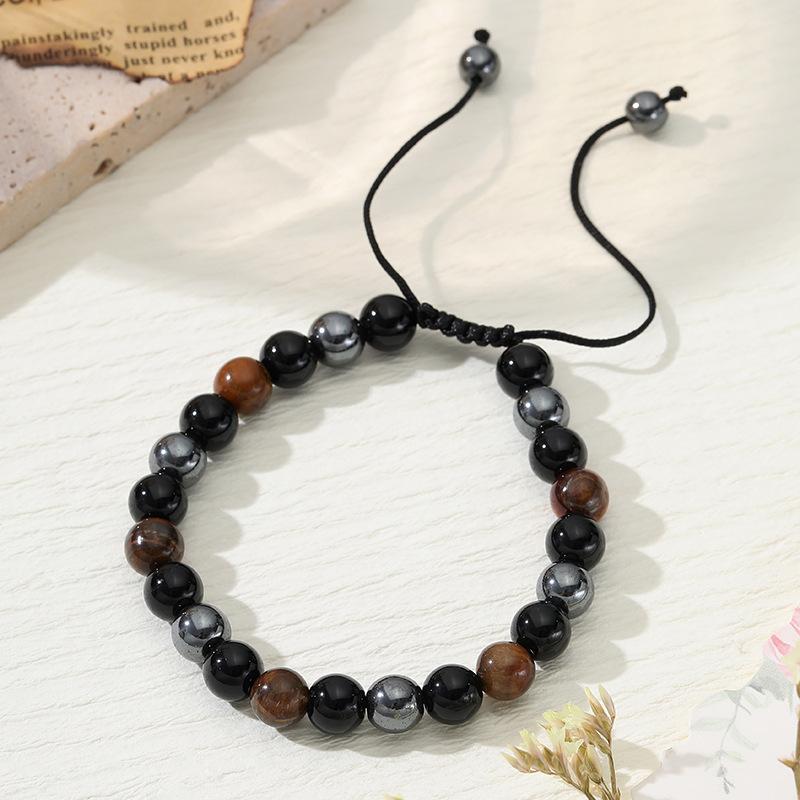 Men's Bracelet, Tiger's Eye Stone, Black Gallstone, Imitation Obsidian Bracelet, Amazon Jewelry.