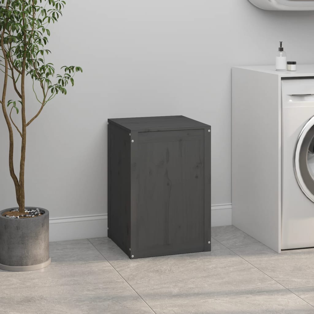 Grau Vidaxl Laundry Box Grey 44X44x66 Cm Solid Wood Pine - Bild 2