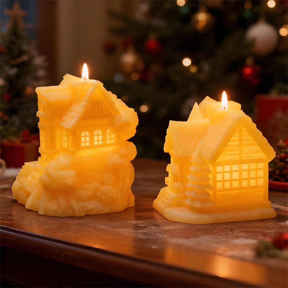 3D Christmas Cottage Tree House Candle Silicone Mold DIY Cute Xmas Ornaments Desk Decor Mould Making Tool