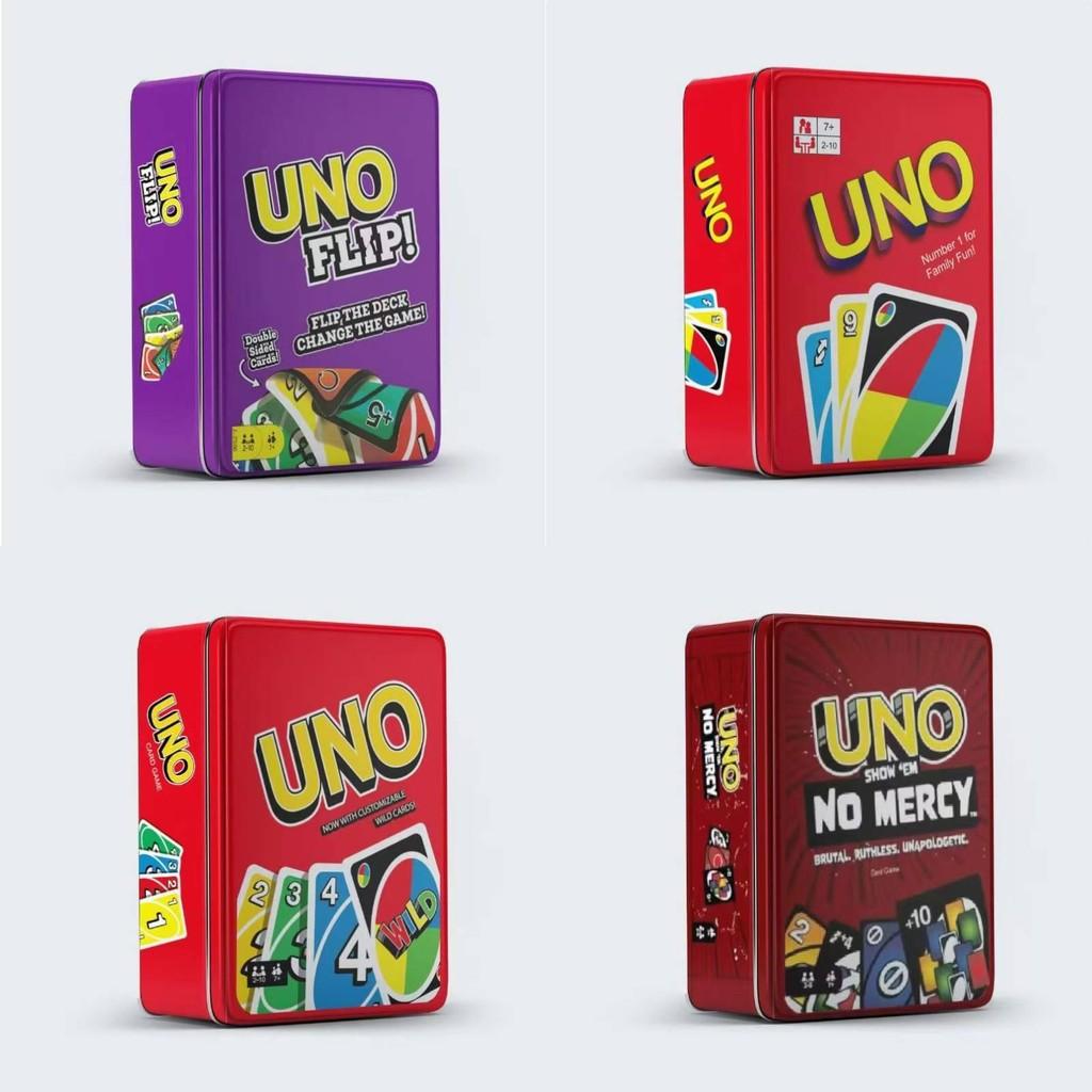 No Flip Uno Mercy Card Board Game Toy Family Party Prop Kids Gifts Iron Box