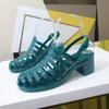 Fashion Korean Jelly Women's Sandals Summer Students Transparent Crystal Plastic High Heels Roman Anti Slip Baotou Beach Hole Shoe Women
