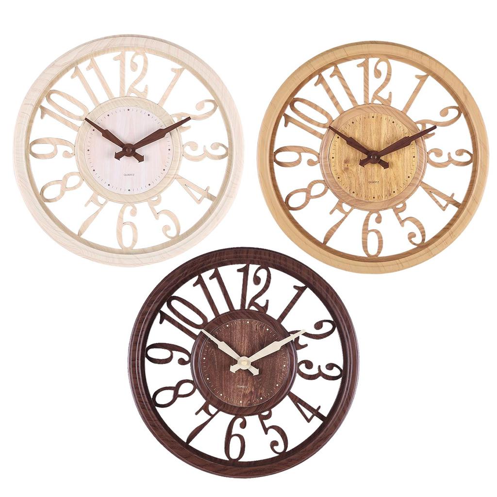 12 inch Retro Wall Clock Hollow Pattern Round Non Ticking Decorative