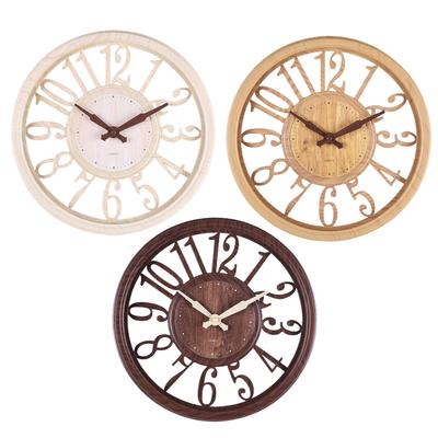 12 Inch Retro Wall Clock Hollow Pattern Round Non Ticking Decorative