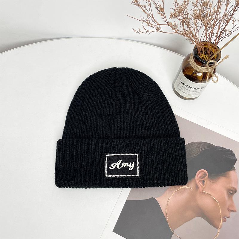 Big head circumference knitted wool hat men's winter outdoor cold and warm pullover hat simple letter bag head cold hat