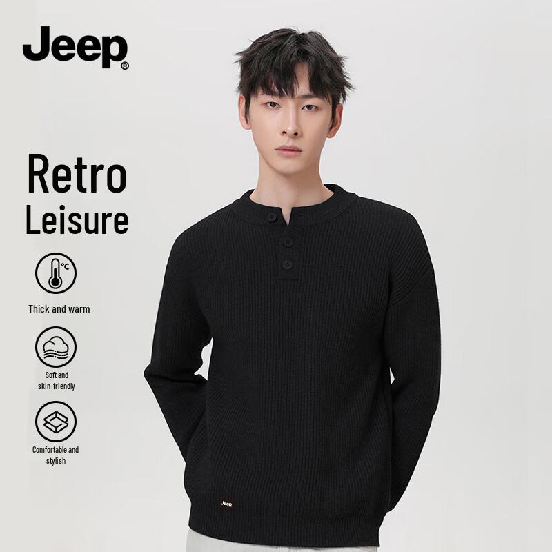 JEEP Men s Henley Collar Knitted Sweater M