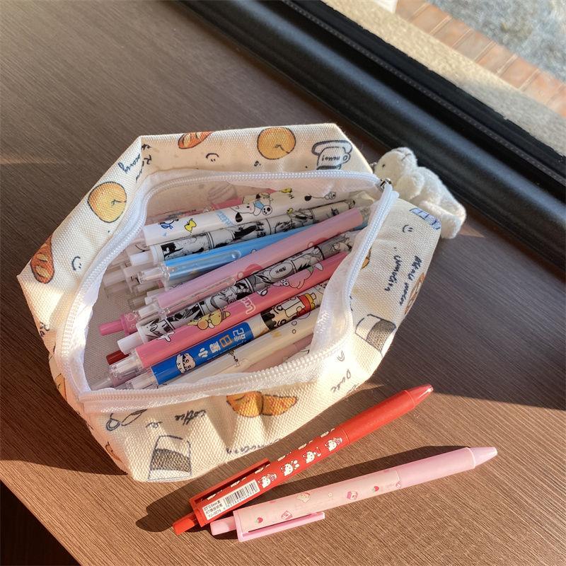 Simple Self-made Food Printed Pencil Case Cute Fresh Girlish Large-capacity Multifunctional Storage Bag Stationery Bag