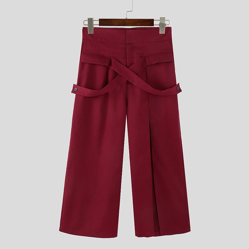 

INCERUN Мужские повседневные длинные брюки с застежкой-молнией спереди и поперечными разрезами 5XL вино красного