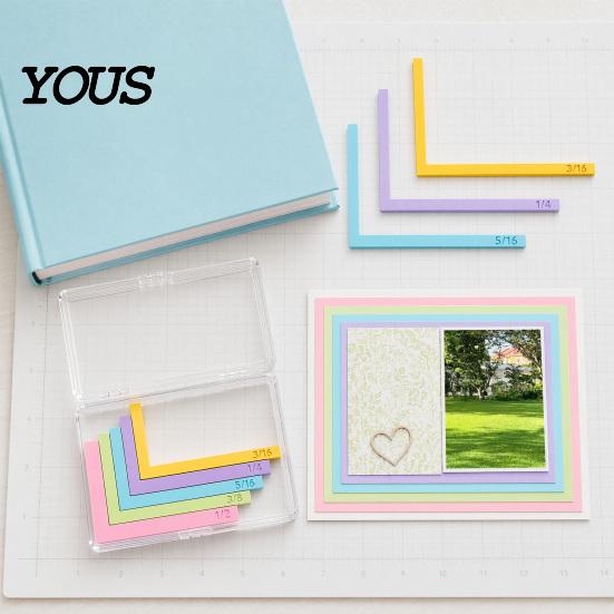Paper Stacking Ruler Crafting Alignment Guides with Storage Case, 5 Pcs Color-Coded L-Shaped L-shaped Set Spacers Size Tabs for Card Making,