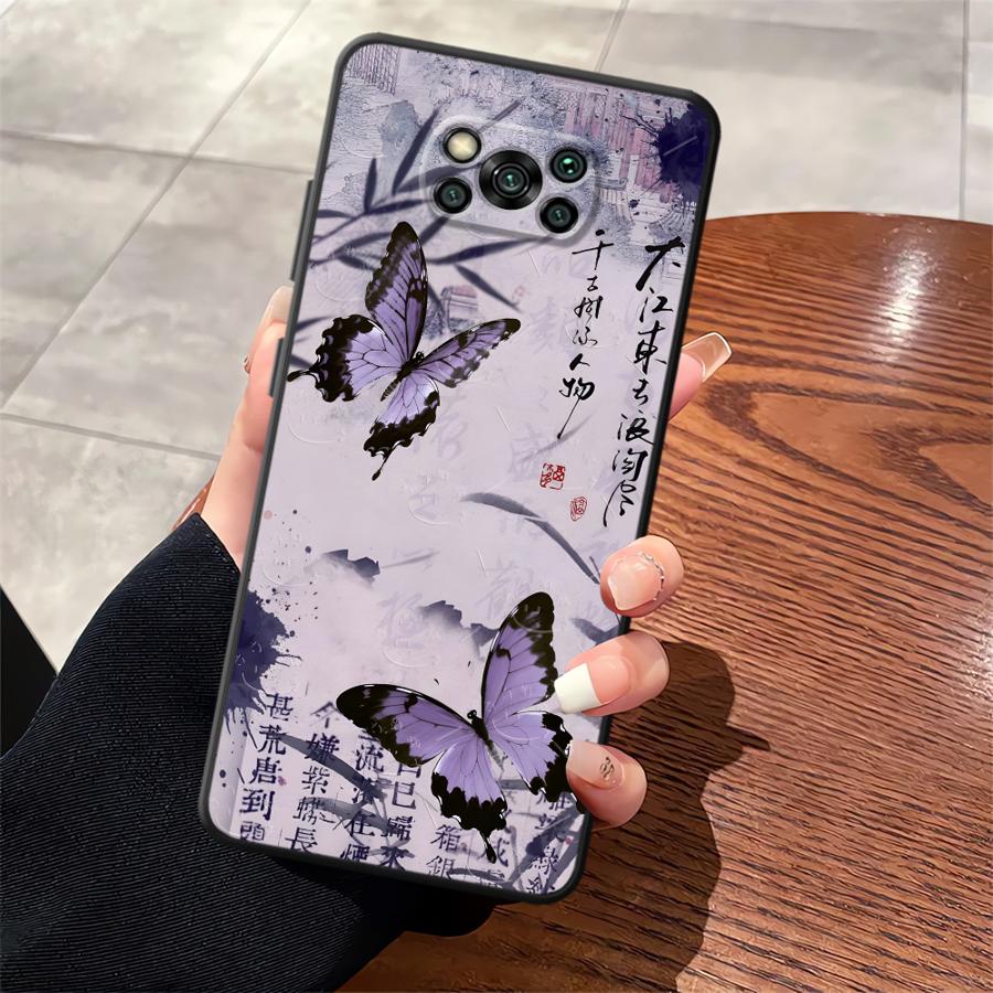 Retro Butterfly Funda Phone Cover Case for Xiaomi Poco F8 C61 M5 C71 C50 F1 C75 X3 X4 X5 X7 Pro F3 M3 M4 M7