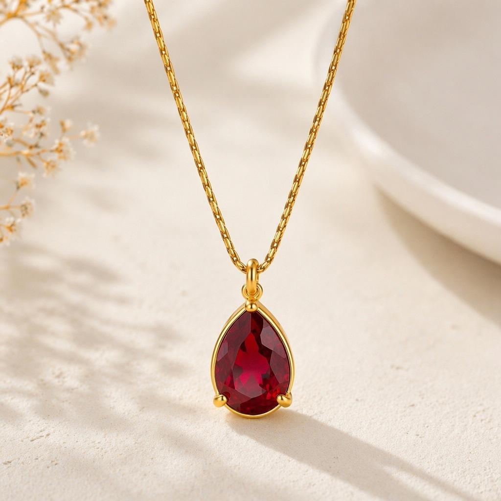 18K Gold Plated Stainless Steel Zircon Water Drop Pendant Necklace for Women