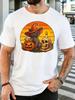 2026 New Unisex Cotton Crew Neck T Shirt Halloween Witch Cat Pumpkin Skull Retro Sunset Graphic Casual Short Sleeve Male Daily Top