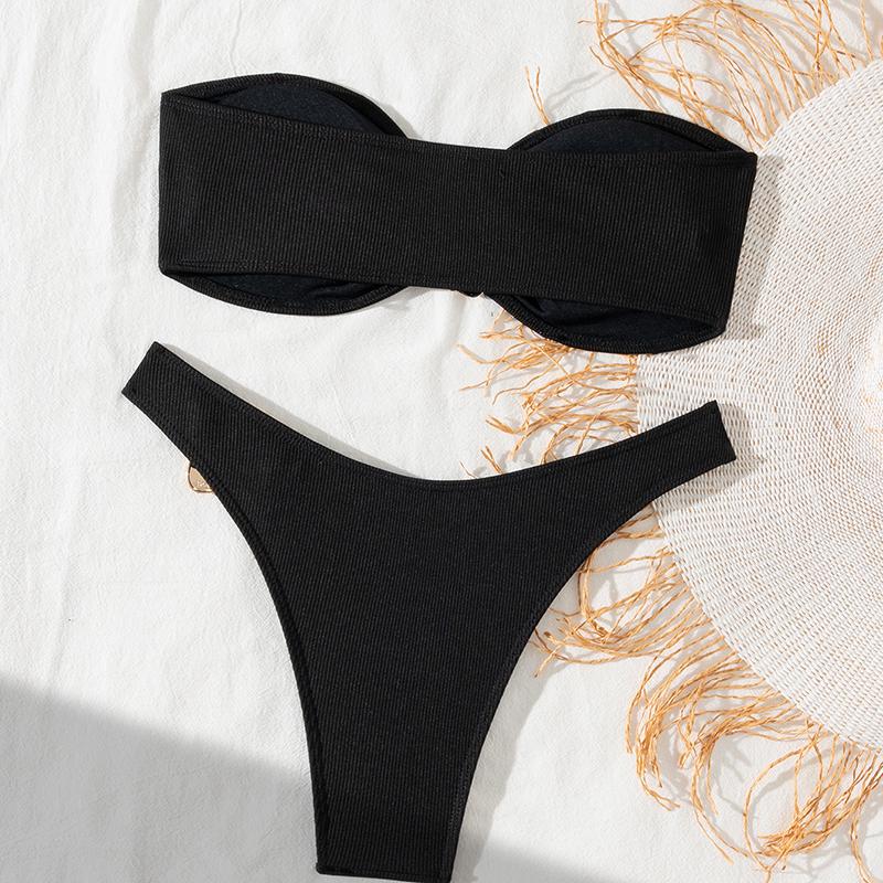 Bikini Set for Women Solid Color 2 Piece Swimsuit Sexy Halter Lace-up Backless Thong Beach Vacation Swimwear New