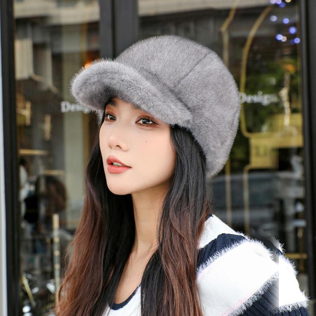 Verstellbarer Kopfumfang Imitation Nerz umweltfreundlicher Pelz Baseballkappe, Damen Softtop Schirmmütze, Winter dick