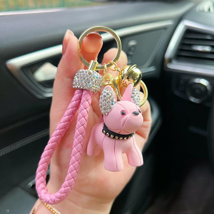 Bulldog Resin Lovely Cartoon Keychain With Shiny Diamonds Perfect For Key Car