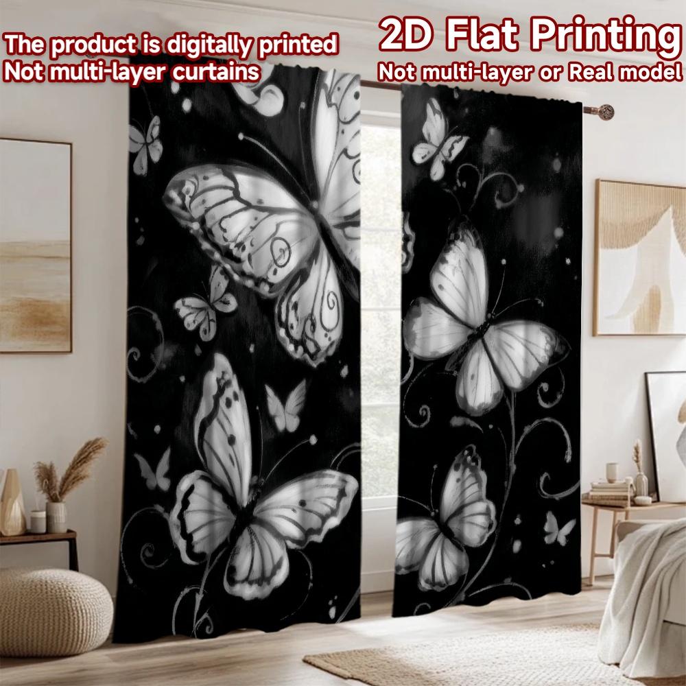 2D Flat Printing 2pcs Window Drapes Butterfly Design Digital Printed Polyester Drapes Holiday Decorations for Parties and