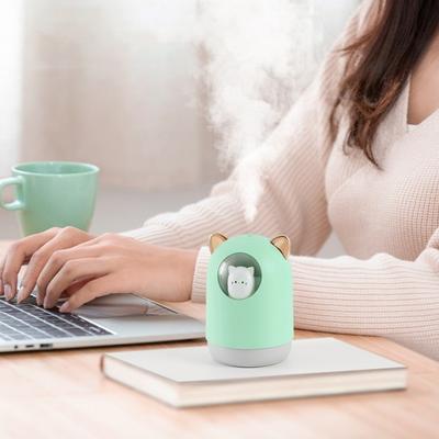 Mini Umidificador Portátil 300ML Desenho Animado USB Umidificador de Névoa Fria com Luzes Coloridas Pequeno Umidificador Pessoal de Mesa com Desligamento Automático para Quarto