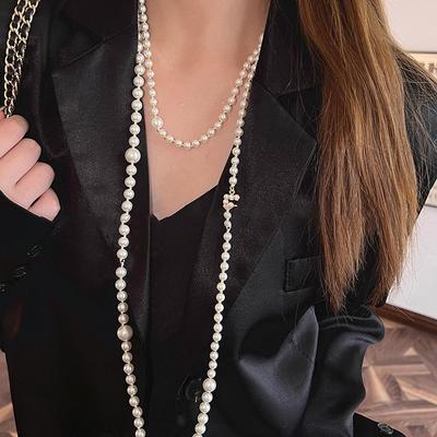 French Retro Zircon Digital Pearl Necklace Accessories Women's Beaded Sweater Chain Light Luxury Items