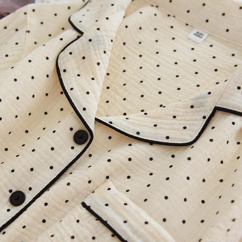 Women's Spring Summer Crepe Cotton Pajama Set - Long Sleeve, Thin, Cardigan Style