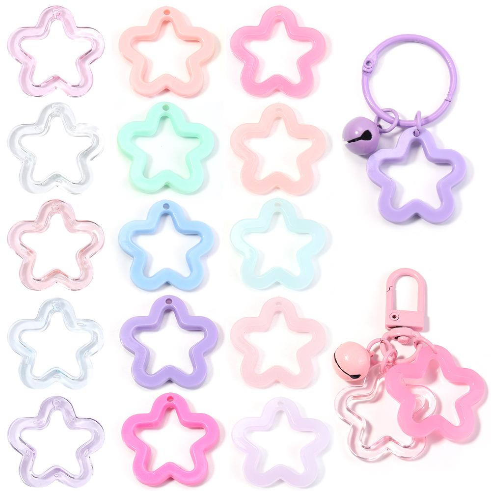 30pcs/lot 30mm Jelly Color Star Pendant Hollow Flower Beads Acrylic Loose Charms Beads DIY Keychain Necklace Jewelry Accessories