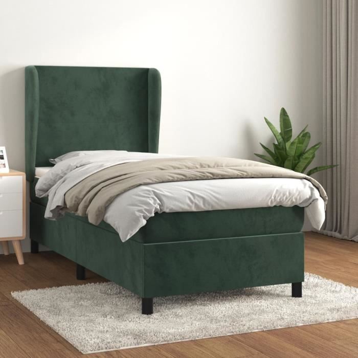 3129066 vidaXL Lit à sommier tapissier avec matelas Vert foncé 90x190 cm