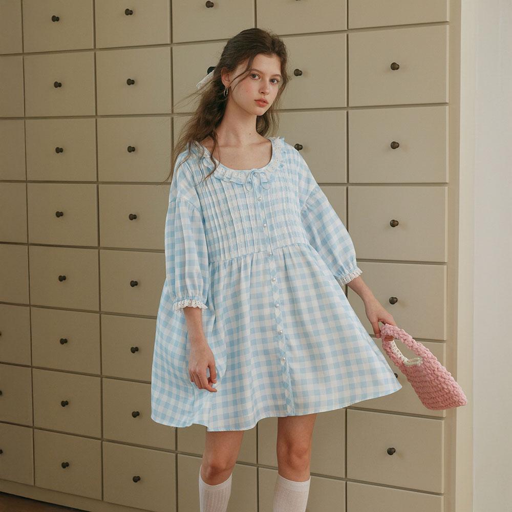 CEST MOIDEW Cest_Gingham Babydoll Mini Dress