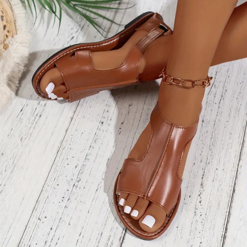 

Fashion Roman Sandals Summer New Round Toe Open Toe One Strap Soft Sole Anti-slip Wear-resistant Low Heel Shoes 43 темно-коричневого
