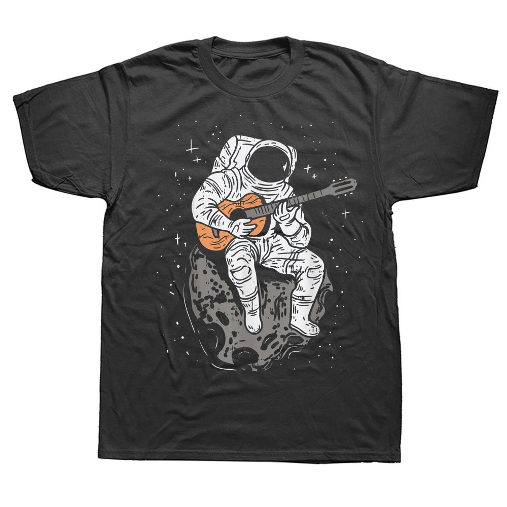 Funny Astronaut Playing Guitar Galaxy Guitarist T Shirts Graphic Cotton Streetwear Short Sleeve Birthday Gifts Summer T-shirt