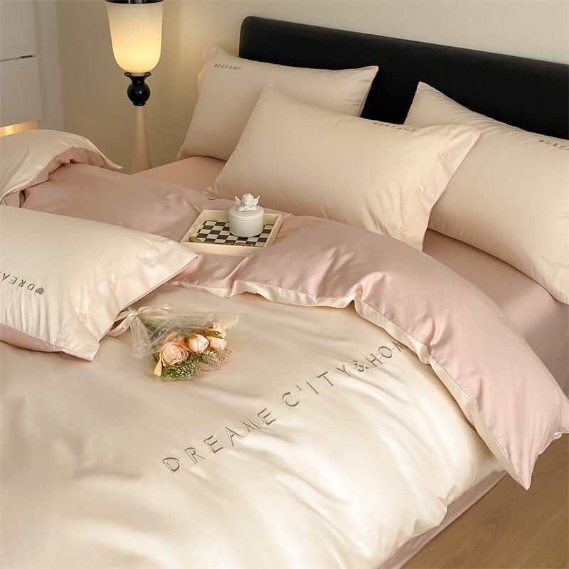 

Комплект из четырех предметов из длинноволокнистого хлопка с двойной закрепкой, модель из чистого хлопка с пуговицами, комплект из трех предметов с вышитыми буквами для пододеяльника 1.2m bed