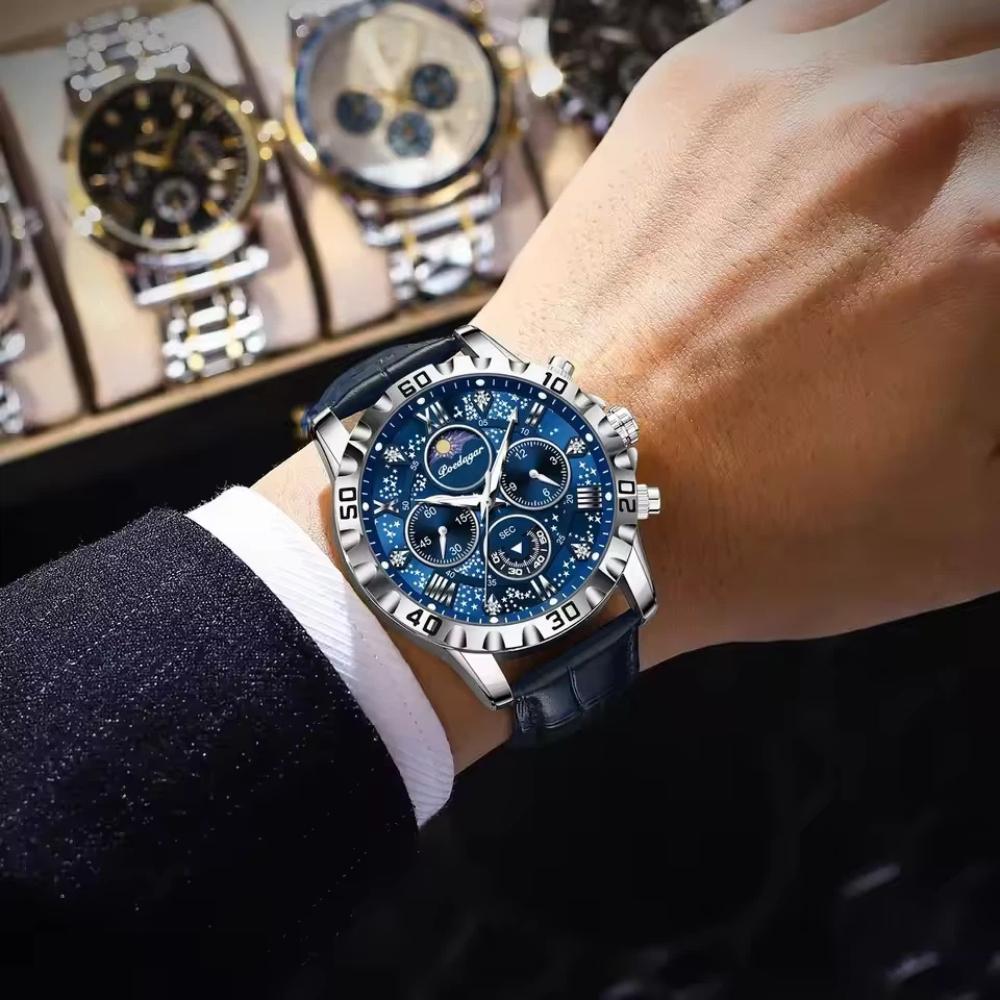 POEDAGAR Original Military Man Wristwatch Waterproof Luminous Chronograph Leather Strap Watches for Men Quartz Watch Reloj