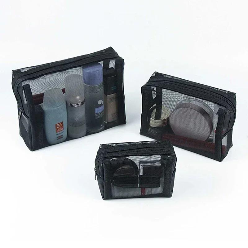 1PCS Mesh Transparent Cosmetic Bags Small Large Clear Black Women's Makeup Bags Travel Toiletry Organizer Lipstick Storage Pouch