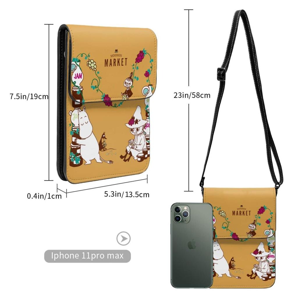 Moomin genuine leather smartphone shoulder slim mini pouch for women and popular 19cm high x wide x 1cm thick pouch, bag, men, wallet/crossbody bag,