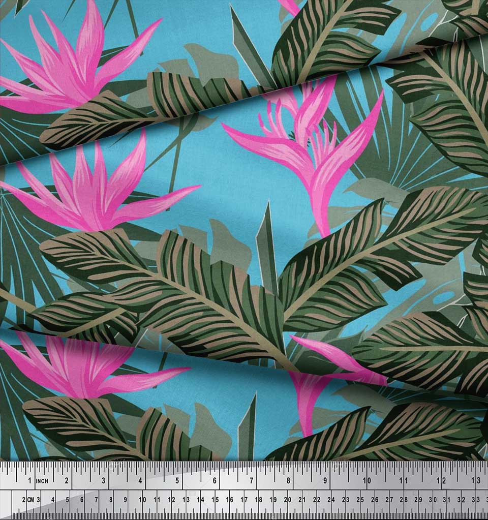 Soimoi Japan Crepe Satin Stoff Blomster & Blader Tropisk Stoff Prints etter meter 42 tommer