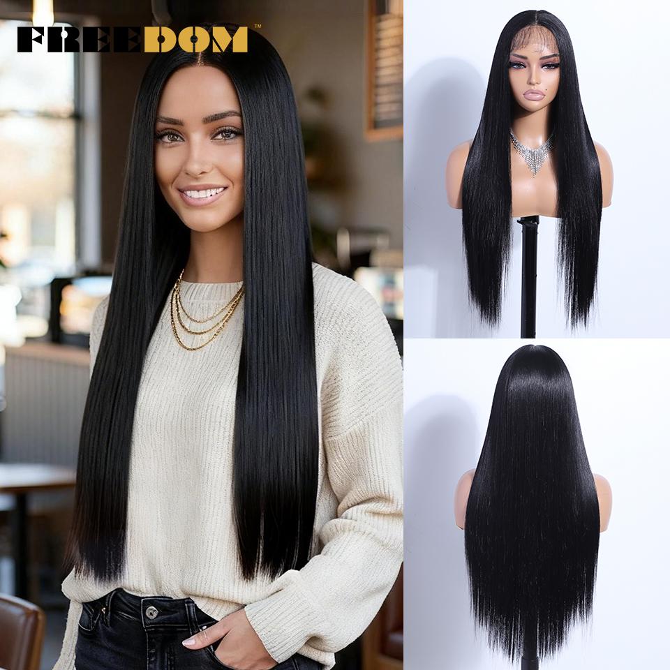

FREEDOM Synthetic Lace Front Wigs For Women Long Straight 30 13x7 Free Part Lace Frontal Wig Ombre Brown Blonde Cosplay Wigs (as the picture,30inches&13*7)