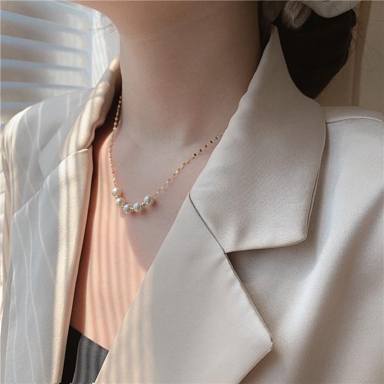 Lips Chain Freshwater Pearl Minimalist Korean Style Choker Necklace for Women