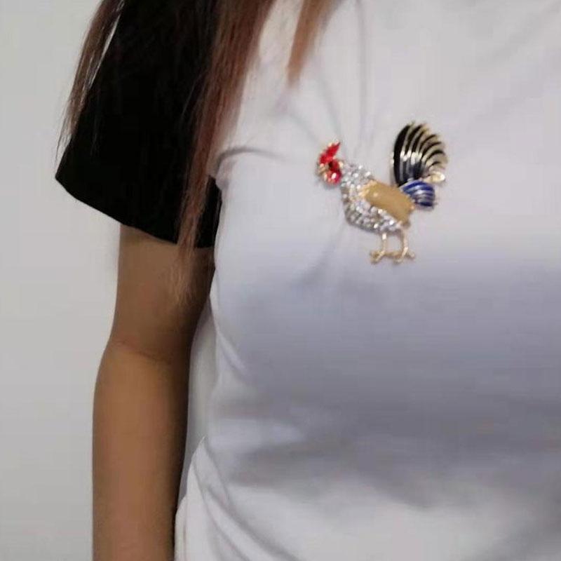 Cute Colour Rooster Brooch Pin For Women Enamel Animal Corsages Crystal Cock Jewelry Pins Gift