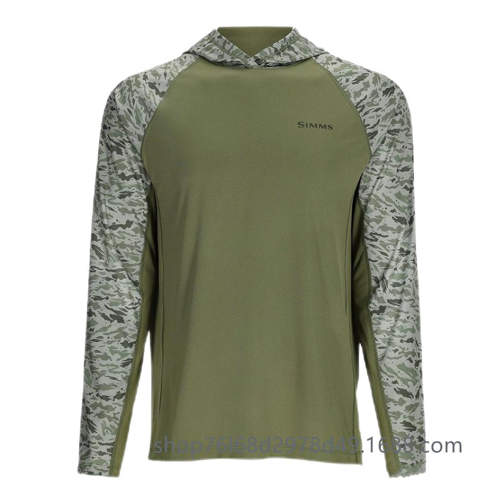 SIMMS Long Sleeve Fishing Suit Hooded Mask Sunscreen Suit UPF50 Outdoor Breathable T-Shirt Summer Hoodie