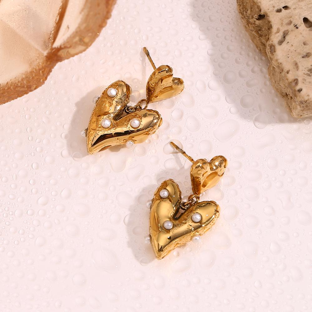 MamacitaSlay Elegant Imitation Pearl Heart Earrings 316L Stainless Steel Fashion Women Jewelry For Wedding Party Daily Wear