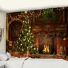 Home Decoration Christmas Tapestry Christmas Tree and Fireplace Home Printing Wall Hanging Background Fabric Tapeçaria De Natal