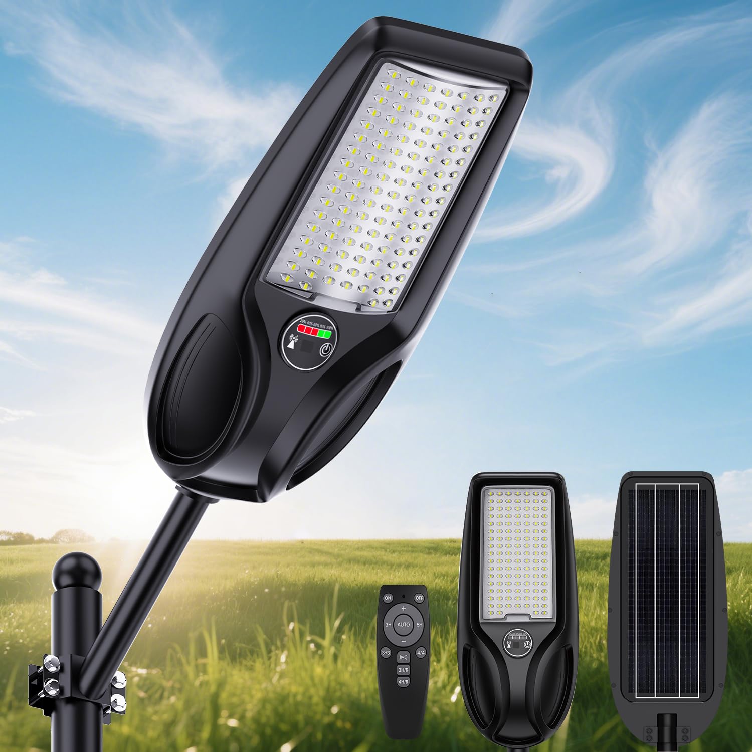 

Newby LED Solar Street IP66 Solar Motion and Light 6 Lighting Adjustable Run Automatic Remote Control 8000mAh Suitable for Parking Industrial and чёрный