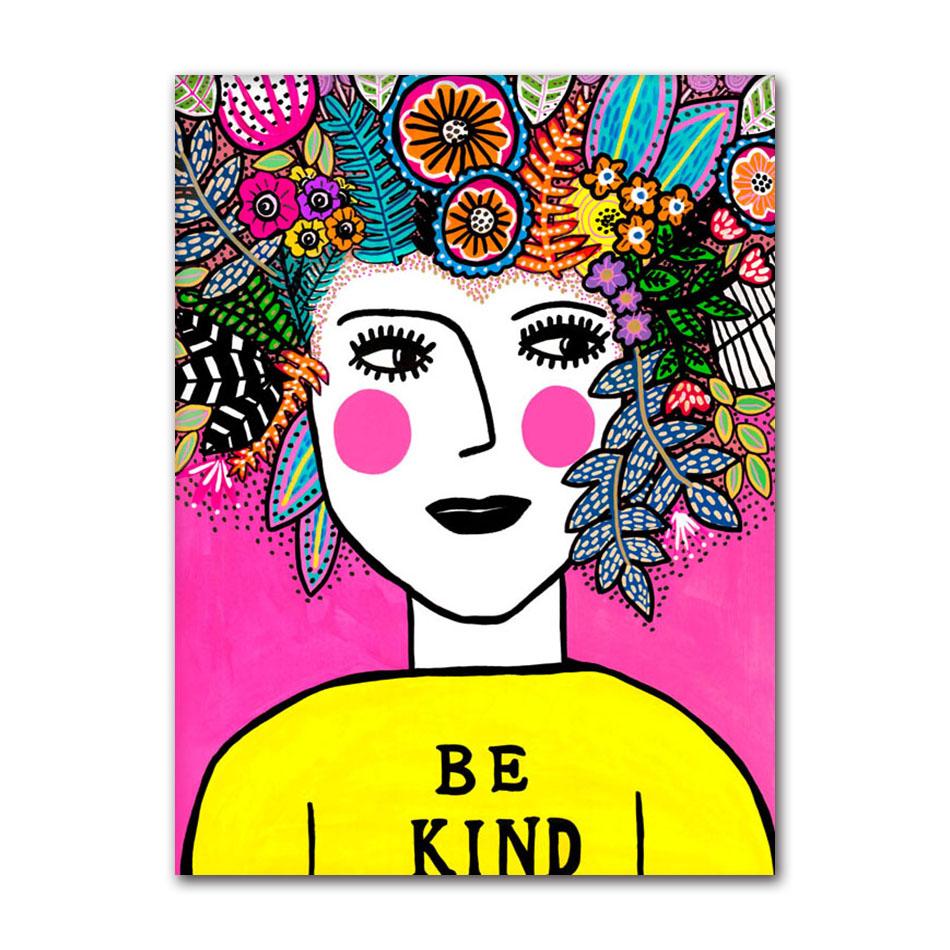 Leopard Lady Colorful Rainbow Flower Cup Wall Art Canvas Painting Nordic Posters and Copies Wall Photos for Living Room