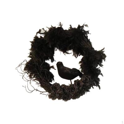 40cm Halloween Front Door Wreath Black Rose Handmade Decorative Versatile Decoration for