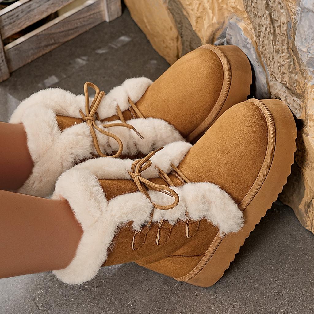 Large Size Snow Boots for Women 2025 New Fashion Lace-Up Flat Bottom Thickened Casual Comfortable Snow Boots Winter Shoes