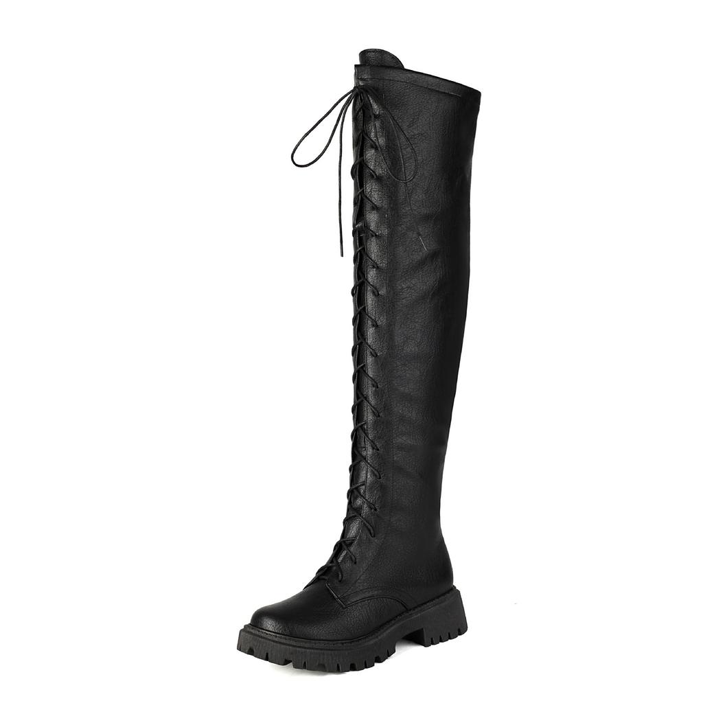 Hand Greifen Gesicht Über das Knie Stiefel Ohne Hosen Stiefel Schnürung Martin Stiefel Mittlerer Absatz Plateau 40-43