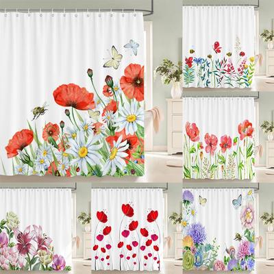 240x180cm Badezimmer Wasserdichter Duschvorhang Schöne Blume Pflanzenblätter Druck Polyester Heimdekoration Vorhang Mit Haken