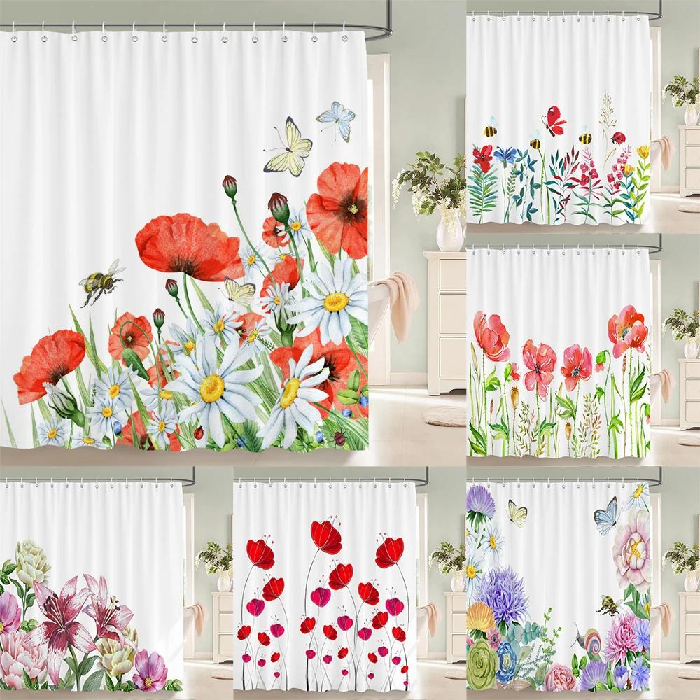240x180cm Bathroom Waterproof Shower Curtain Beautiful Flower Plant Leaves Printing Polyester Home Decoration Curtain With Hook