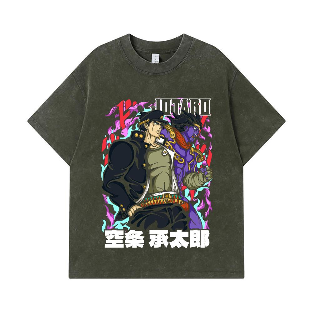 

Стиранные футболки 275 г/м² 100% Хлопок Jojos Bizzare V2 Принт Джотаро Унисекс Тяжелая хлопковая футболка S армия зеленый