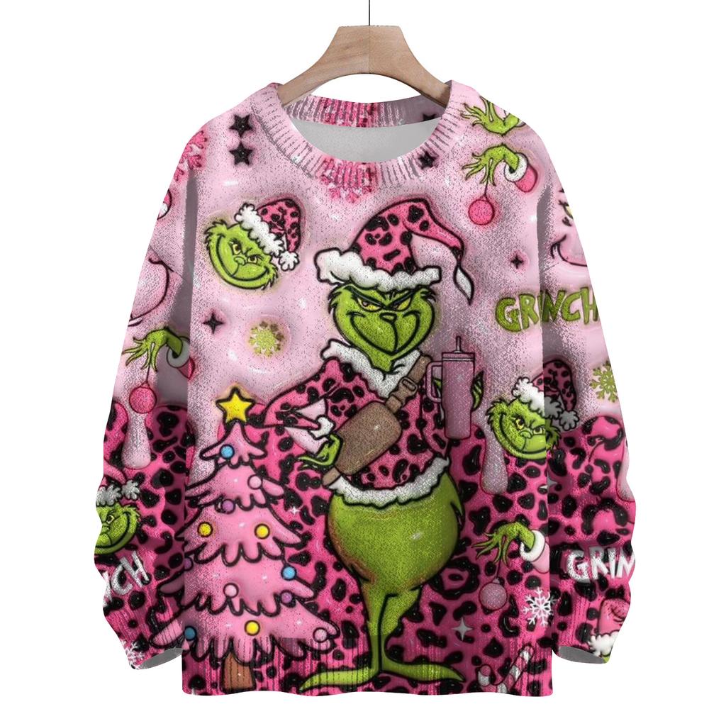 Ladies' Fashionable Casual Long Sleeved Christmas Cute Printed Round Neck Knitted Yarn