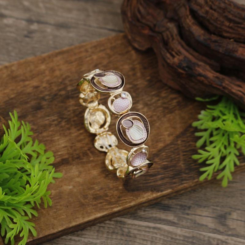 New Enamel Irregular Round Petal Elastic Bracelet Women's Creative Geometric Hollow Flower Bracelet